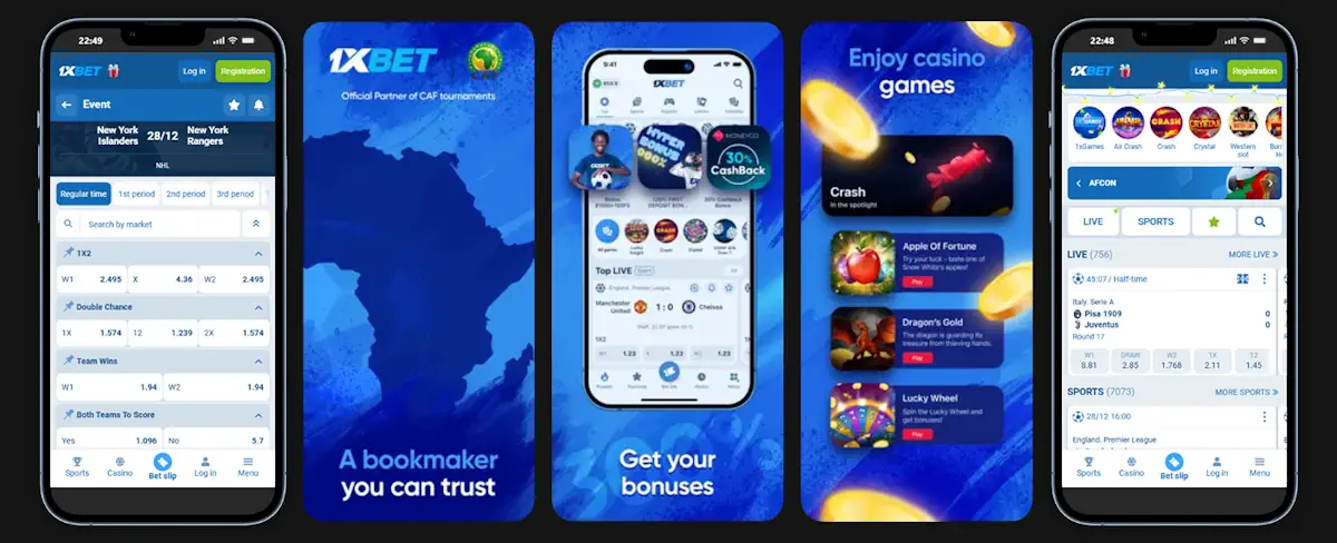 1xBet App App Store and Mobile View Screenshots Banner